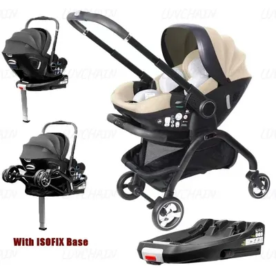 Produktbild von 4-in-1 Kinderwagen - S366 Kombikinderwagen - ISOFIX-Basis - Babyschale - Babywanne - Zusammenklappbar - Khaki