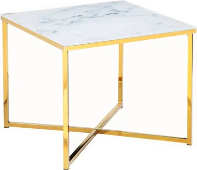 Produktbild von SalesFever Beistelltisch quadratisch | Glasplatte foliert in Marmor-Optik | Gestell Metall | B 50 x T 50 x H 42 cm | weiß-gold