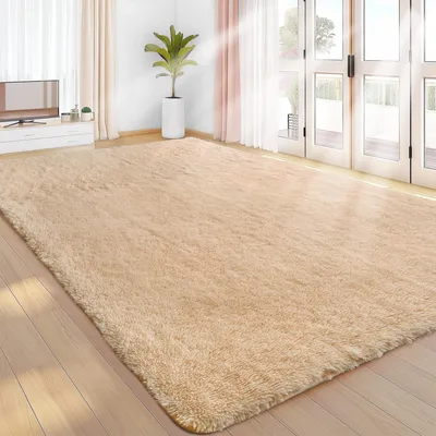 Imagen del producto de Alfombra de pelo alto, color beige, 200x300 cm, lavable, antideslizante, ideal para salones