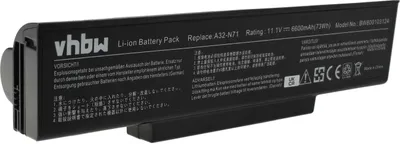 Produktbild von vhbw Akku Ersatz für Asus 70-NX01B1000Z, 70-NXH1B1000Z, 70-NZYB1000Z, 70-NZY1B1000Z, A32-N71, A32-K72 für Notebook (6600 mAh, 11,1 V, Li-Ion)