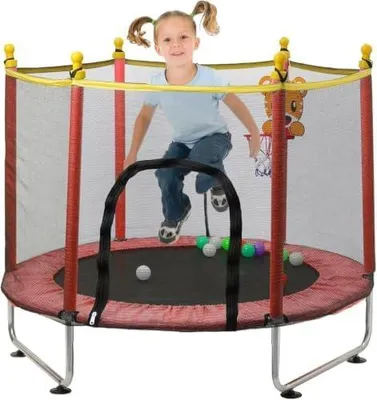 Produktbild von Kindertrampolin 140 cm mit Sicherheitsnetz und Basketballkorb, rot – Trampolin – für Innen- und Außenbereich