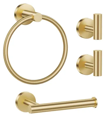 Badzubehör-Set 4-teilig, Gold, Edelstahl, Handtuchhalter & Haken