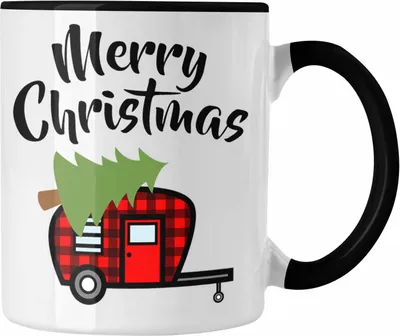 Produktbild von Trendation - Weihnachten Tasse Merry Christmas Kinder Weihnachtstasse Lustig Geschenk Becher Jungs Jungen Mädchen Cute Lebkuchen Grafik (Schwarz)