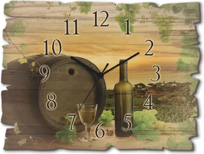 Produktbild von ARTland Holz Wanduhr Quarzuhr - schwarzer Zeiger Wein Trauben Reben Weinberg Größe: 40x30 cm