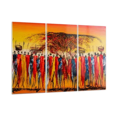 Produktbild von Bilder auf glas - Afrika Stamm - 165x110cm - Glasbilder - Wandbilder - Kunstdruck - zum Aufhängen bereit - Wanddekoration aus Glas - Glas Bilder - Wandbild auf Glas - 3 Teile - GCE165x110-3752