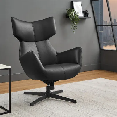 Produktbild von riess-ambiente Drehsessel VOGUE schwarz Kunstleder Metallbeine 360° drehbar mit Armlehne