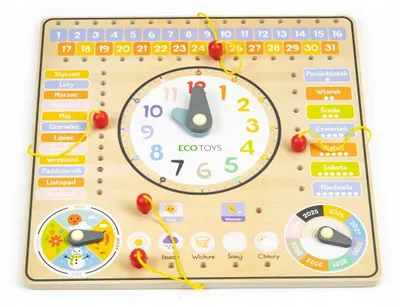 Produktbild von ECOTOYS Holz Lernspielzeug Kalender Uhr Pädagogisch