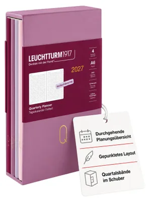 Image de AGENDA TRIMESTRIELLE LEUCHTTURM1917, année 2027, format poche (A6), quadrillée, couverture souple, lot de 4
