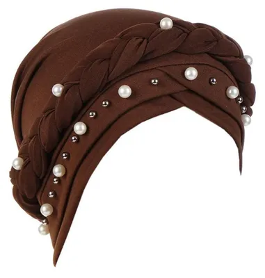 Produktbild von Turban Damen Kopftuch mit Perle für Chemo Haarausfall Schlafmütze Kaffee