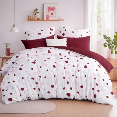 Produktbild von Bettwäsche-Set 200x220 cm 3-teilig Herzen Rosa Rot Mikrofaser mit 2 Kissenbezügen 80x80 cm, Reißverschluss, Bügelfrei