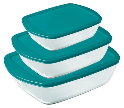 Obrázok produktu pre Sada sklenených pekáčov Pyrex s pokrievkami Cook & Store, 3-dielna – 400 ml, 1,1 litra a 2,5 litra