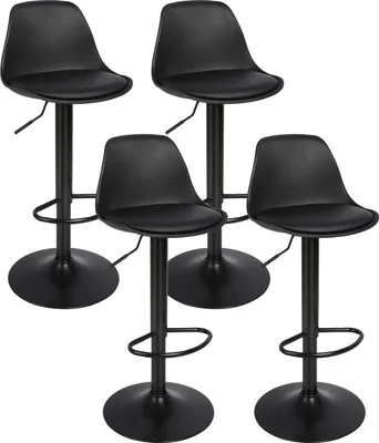 Produktbild von 4er Set Barhocker mit Lehne Barstuhl Kunstleder Höhenverstellbar Schwarz