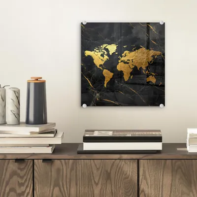 Produktbild von MuchoWow Glasbilder - Bilder auf Wandbild - Foto auf Glas Weltkarte - Gold - Marmor 20x20 cm Wanddekoration aus Glas - Acrylglasbild - Acrylbilder - Bilder von Glas - Moderne