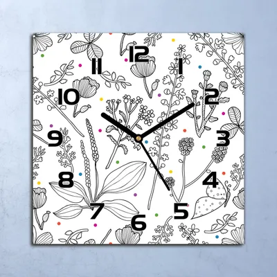 Produktbild von Wanduhr Echt-Glas-Küchenuhr Schwarz-weiße Blumen Quarz 30x30 Deko Bilder