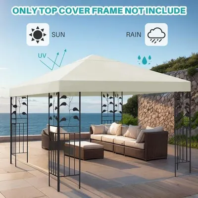 Image de Toile de rechange pour pavillon 3 x 3 m, imperméable, pavillon de jardin, toit de pavillon, pavillon pliable, beige