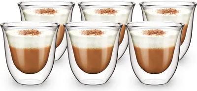 Produktbild von Cremona 165ml 4 Doppelwandiges Glas Set für Kaffee 6 Stück - Thermogläser für Kaffee - Kaffee Gläser - Thermo-Latte-Gläser - Kaffeegläser Set
