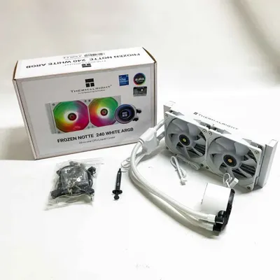 Image de Thermalright Frozen Notte 240 WHITE ARGB Watercooling CPU Cooler, spécifications du refroidisseur CPU 240 White, 2 × 120 mm ventilateurs PWM, adapté pour AMD AM4 AM5/ Intel LGA 1700/1150/1151/1200/2011