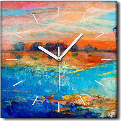 Produktbild von Coloray Uhr auf Leinwand 30x30 cm Wand Uhr Dekoration Wohnzimmer Segeltuch weiße Zeiger -Seelandschaft.