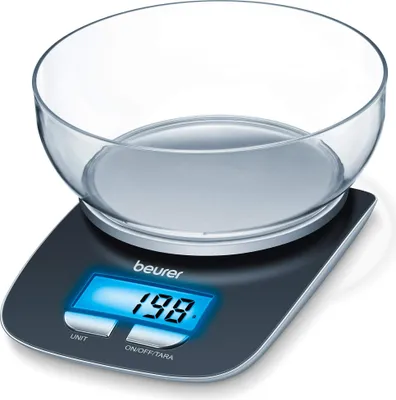 Produktbild von Beurer KS 25 704.15 Elektronische KÃ1/4chenwaage mit LCD-Infodisplay, Messbereich bis 3 kg, Kunststoff-Wiegeschale, Zuwiegefunktion, Automatische Abschaltung