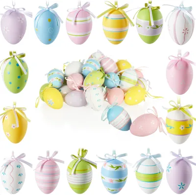Produktbild von com-four® 36x Deko-Aufhänger Ostern - Ostereier aus Kunststoff zum Aufhängen - bunte Ostereier für den Osterstrauß