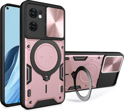Produktbild von Handyhülle für Oppo Reno7 5G Dual-Layer Stoßfest Rüstung Hülle mit Dia Kameraschutz und Kreisförmig Ring Ständer Roségold
