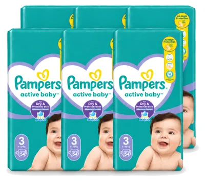Immagine prodotto di 6 pannolini Pampers Active Baby, taglia 3, 6-10 kg - confezione - 6 pezzi
