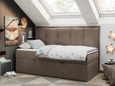 Produktbild von Boxspringbetten für Kinderzimmer, Jugendbett mit Matratze - BANCO - 90x200cm - Braun - H3