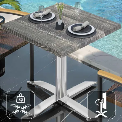 Produktbild von WTG | Bistro Außen Tisch | B: T: H: 70 x 70 x 75,5 cm | Rustikal Kiefer / Aluminium | Quadratisch | Klappbar + Zusatzgewicht | Bistro Tisch Gastro Tisch