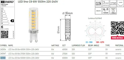 Image de LL-G9-6W-CW-245961 : LL-G9-6W-CW-245961 : Ampoule LED line® G9 SMD 230 V froid 6 W NEUVE