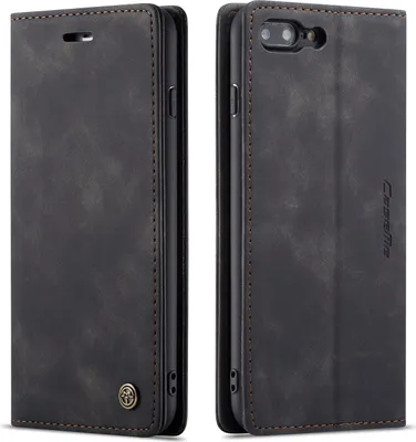 Produktbild von iPhone 8 Plus Hülle, LaimTop Retro Kunstledertasche TPU Innere, Kartenfächer, Magnetverschluss, Klapphülle mit Standfunktion Schutzhülle für iPhone 7 Plus / 8 Plus Schwarz
