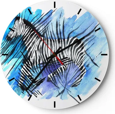 Produktbild von Wanduhr - Rund - Glasuhr - Zebra Streifen Tierwelt Pelz - 30x30cm - Schleichendes Uhrwerk - Lautlos - zum Aufhängen bereit - Dekoration Modern - Wanddekoration aus Glas - C3AR30x30-2986