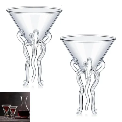 Produktbild von 2er-Set Glas-Cocktailgläser,mit Oktopus-Motiv und Henkel.Kreative Trinkgläser,geeignet für Cocktails,Saft und Partys.Stylische Party-Gläser(250ml)