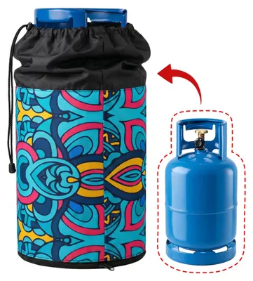 Zdjęcie produktu dla Pokrowiec na butlę gazową 11 kg – pokrowiec z sznurkiem i zamkiem błyskawicznym, 31 x 67 cm, wodoodporny, wzór Lotos