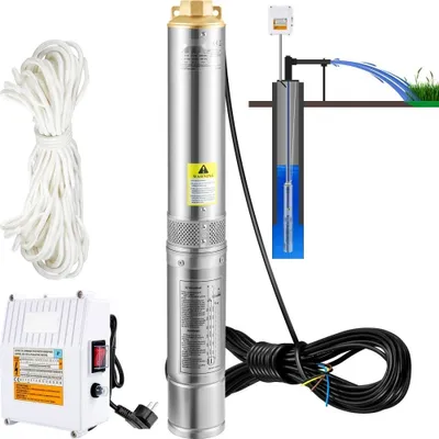 Produktbild von "4-Zoll Tiefbrunnenpumpe 370 W - Brunnenpumpe 110 L/min - Tauchpumpe max Förderhöhe 44 m - Rohrpumpe 230 V 50 Hz - Sandpumpe Edelstahl - Wasserpumpe 0-40°C"