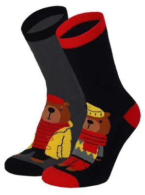 Produktbild von Jungen Stoppersocken Kinder 2 Paar, ABS Socken rutschfest mit Bär Motiv, Anti Rutsch Haussocken für Zuhause und Kindergarten, Farbe:Schwarz, Größe:27-30