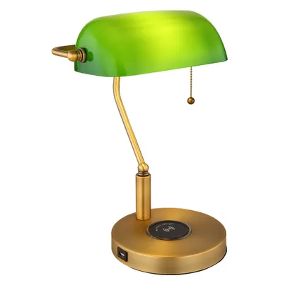 Produktbild von LED Tischleuchte, Bankerlampe, messing, Glas grün, H 36 cm