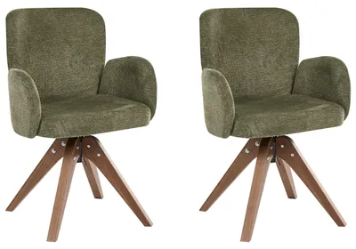Produktbild von BELIANI Drehbarer Esszimmerstuhl 2er Set Grün Stoff Braune Holzbeine Gepolstert Moderner Stil Drehstühle Polsterstühle Esszimmer