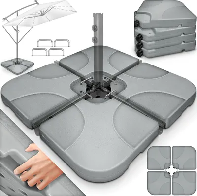 Produktbild von tillvex® Sonnenschirmständer Grau 60 Liter / 80 kg – 4-teilig für Ampelschirm inkl. Metallverbinder | Schirmgewicht befüllbar mit Wasser oder Sand | Schirmständer Ampelschirmständer wetterfest