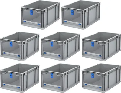 Produktbild von SuperSparSet 8x Eurobox NextGen Insight Cover | HxBxT 22x30x40 | 20 Liter | Hoch/Blau | Eurobehälter, Transportbox, Transportbehälter, Stapelbehälter