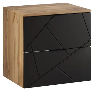 Produktbild von Badplaats Waschbeckenunterschrank Manello 60 x 46 x 58 cm – Eiche mit Matt Schwarz – Hängender Waschtischunterschrank mit 2 Schubladen