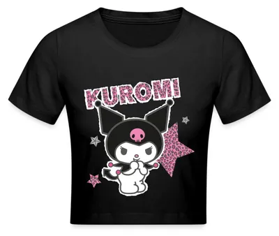 Produktbild von Spreadshirt Kuromi Mit Schriftzug Leo Stil Crop Top, M, Schwarz