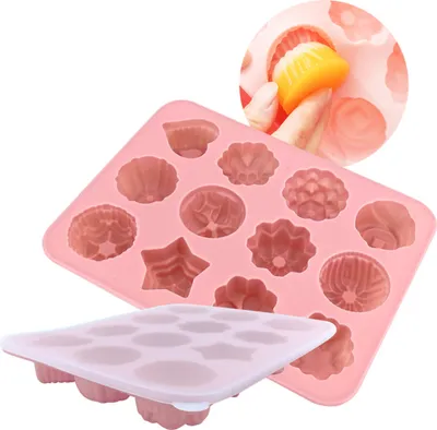 Obrázek produktu pro 2 kusy silikonových forem se 2 víčky, nepřilnavé silikonové formy s květinovými hvězdami na čokoládu, cukrovinky, želé, kostky ledu, formy na mýdlo