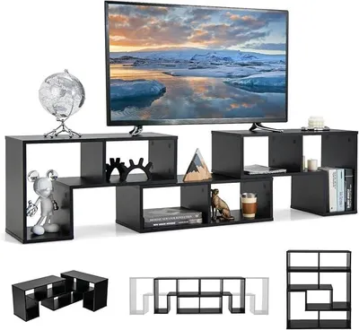 Imagen del producto de Silecomplaza: Mueble de televisión, mueble para TV, combinable, estantería para televisión de madera, 180x30x43 cm, mueble modular para TV, mueble bajo para TV, de 3 piezas, mueble para televisión, mesa para televisión, para televisores de 65 pulgadas, color
