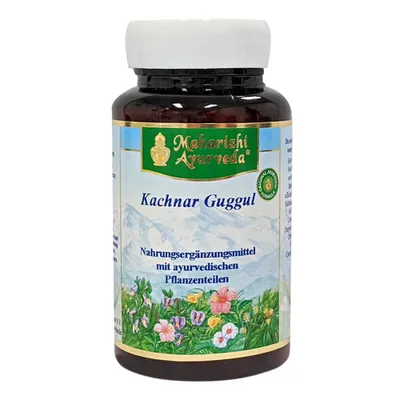 A product shot of a bottle of Maharishi Ayurveda Kachnar Guggul supplement.