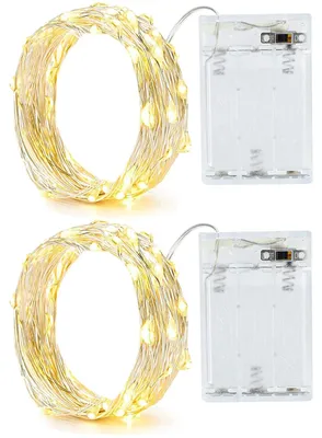 Lichterkette 2er-Set, 20 LEDs, warmweiß, Timer, batteriebetrieben, 2 m