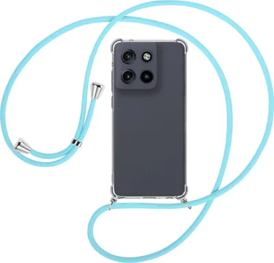 Produktbild von Handykette Backcover-Schutzhülle mit Band (Metall silberfarben) für Motorola Moto G Stylus 5G (2025) - himmelblau