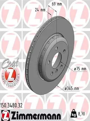 Produktbild von 2x ZIMMERMANN 150.3480.32 Bremsscheibe Hinterachse