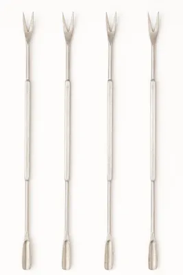 Image de set de 4 racloirs à crustacés en acier inoxydable - Couverts à fruits de mer double face - Idéal pour les huîtres, les homards et les crabes - Argenté