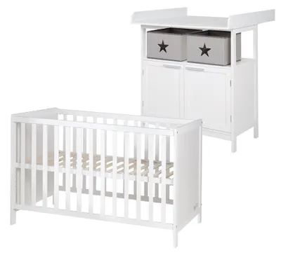 Produktbild von roba Kinderzimmerset mit Wickelkommode 'Hamburg' und Beistellbett inkl. Lattenrost 60x120 cm, weiß