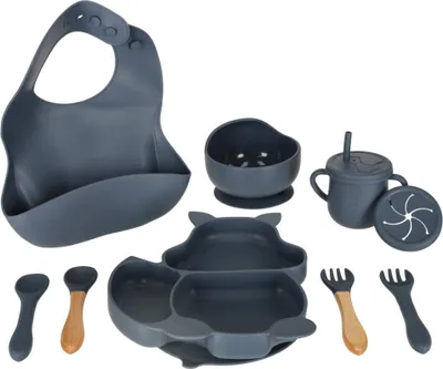Produktbild von Kindersilikongeschirr Eichhörnchen 9er Set dunkelblau
